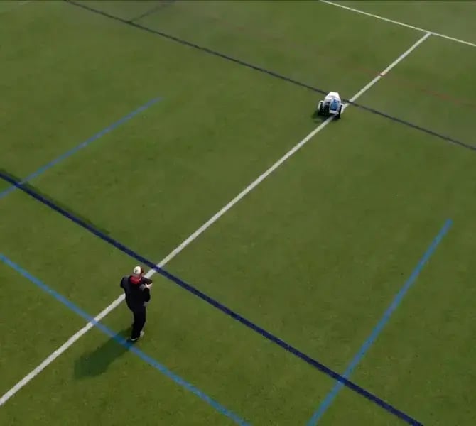 TinyLineMarker Pro X operated by DE Turf facility worker